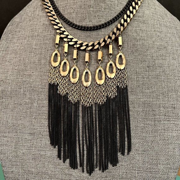 Stella & Dot Lillith Fringe Statement Necklace Mixed Metal Tribal Gold B… - Picture 4 of 9